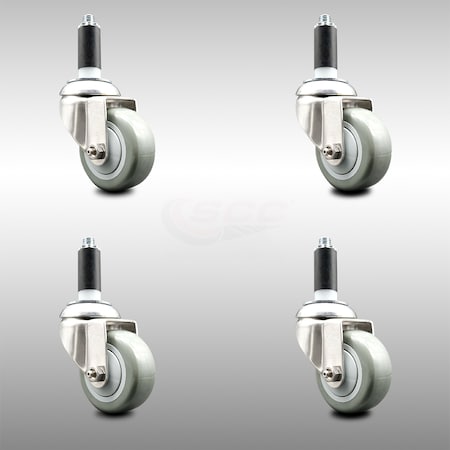 Service Caster 3.5 Inch 316SS Gray Polyurethane Swivel 1-1/8 Inch Expanding Stem Caster Set SCC-SS316EX20S3514-PPUB-118-4